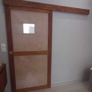Porte à galandage bois exotique & canisse